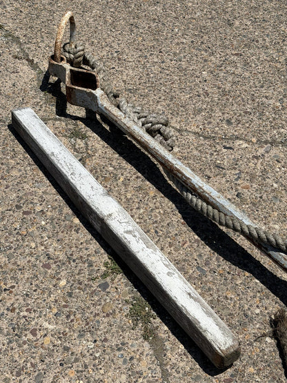 Antique English Victorian Maritime Cast Iron Large Boat Ship's Anchor and Rope