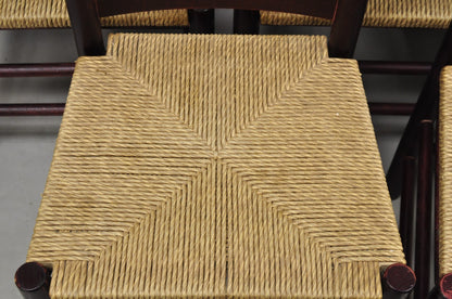 Primitive Rustic Ladder Back Woven Rush Seat Dining Side Chairs - Set of 6