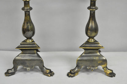 Frederick Cooper French Empire Brass Patina Trumpet Candelabra Table Lamp Pair