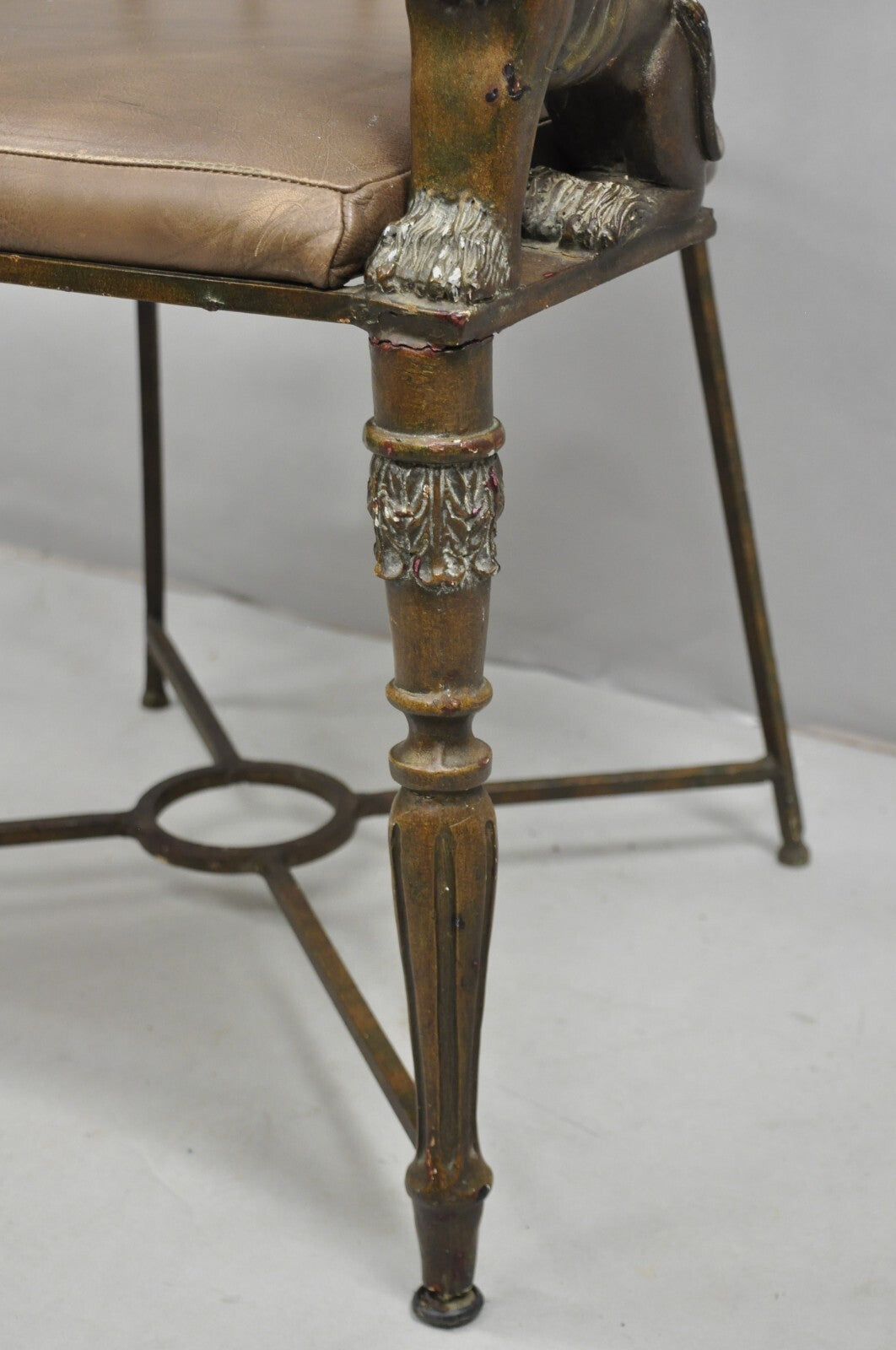 Vintage Egyptian Revival Lion Sphinx Wrought Iron Regency Style Arm Chair