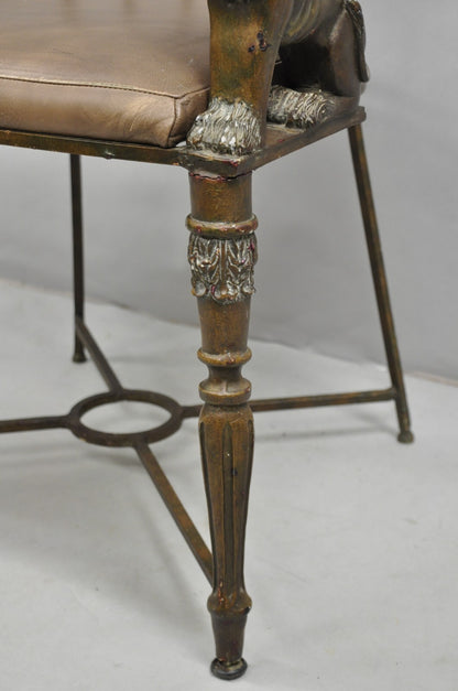Vintage Egyptian Revival Lion Sphinx Wrought Iron Regency Style Arm Chair