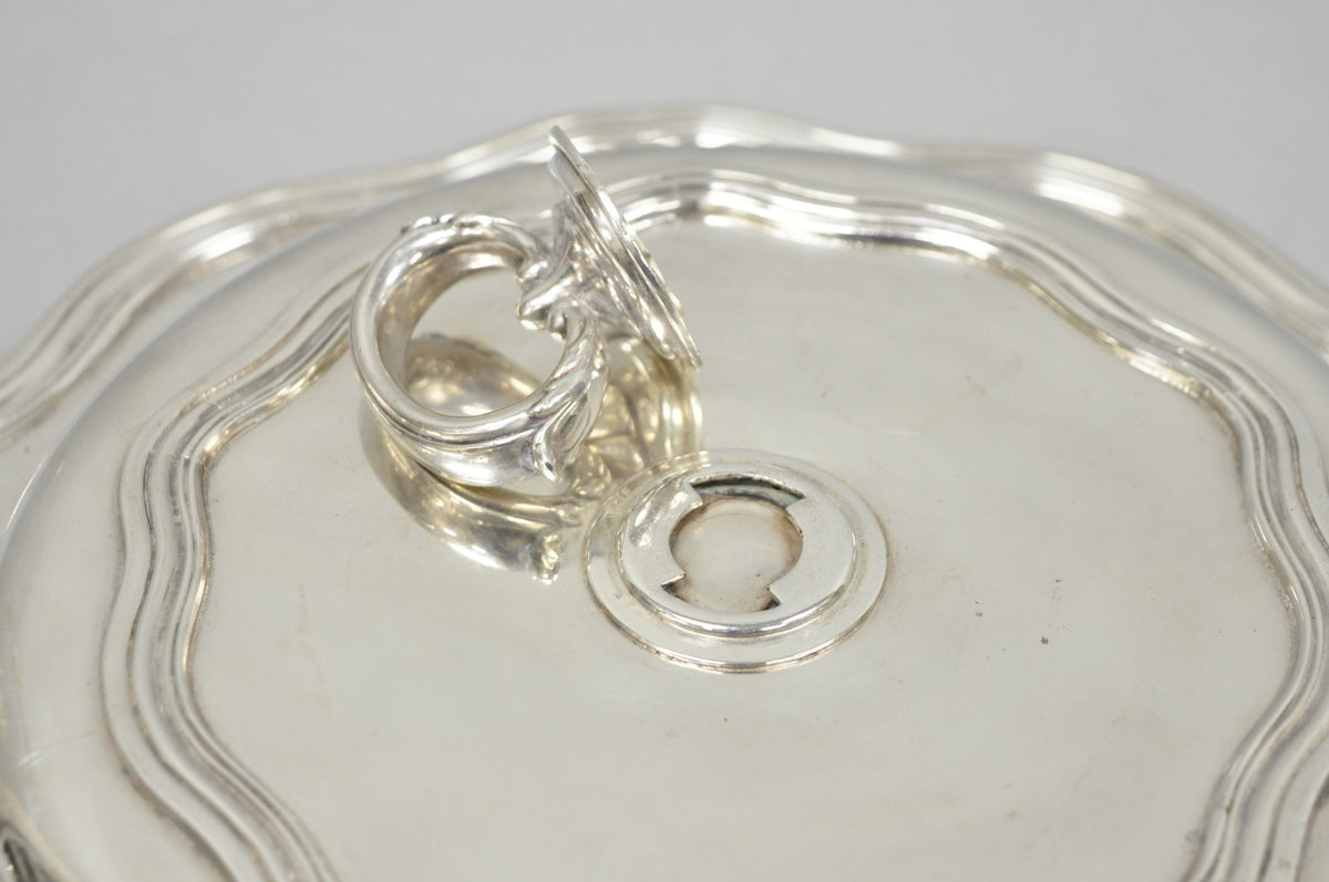 Vintage Sheffield Round Scalloped Silver Plated Covered Divided Serving Dish