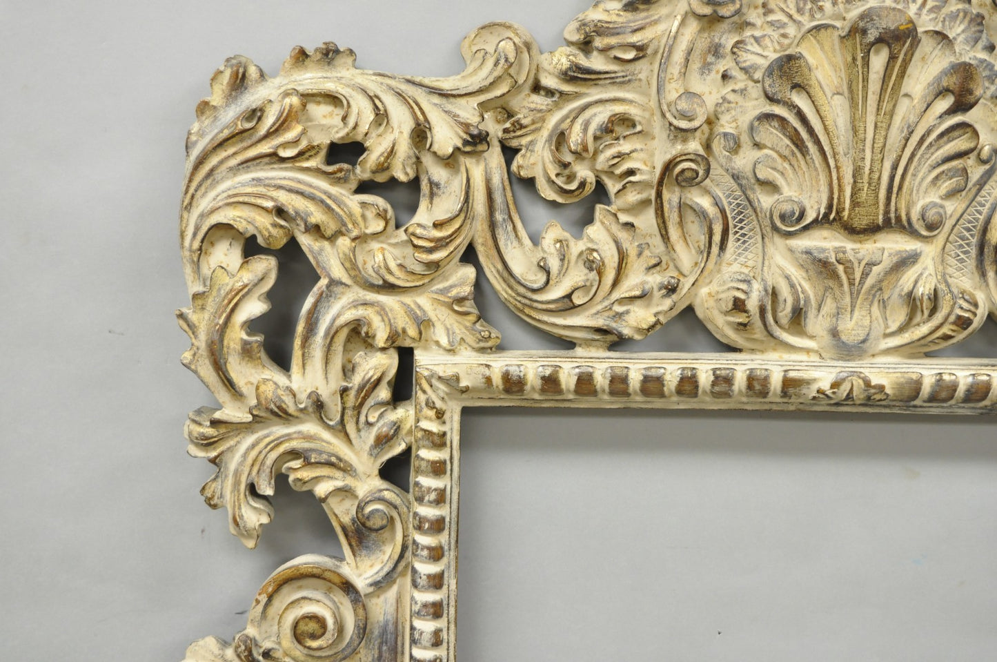 Large 78" Italian Baroque Rococo White Distress Painted Mirror Art Picture Frame