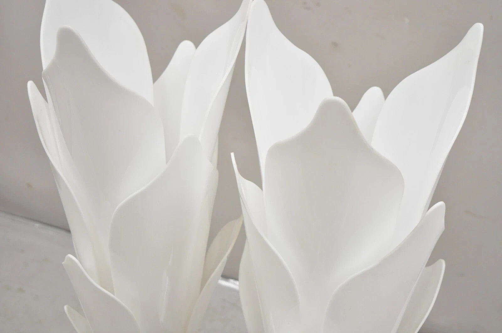 Rougier White Acrylic Lucite Tulip Flower Leaf Mid Century Table Lamps - a Pair