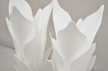 Rougier White Acrylic Lucite Tulip Flower Leaf Mid Century Table Lamps - a Pair