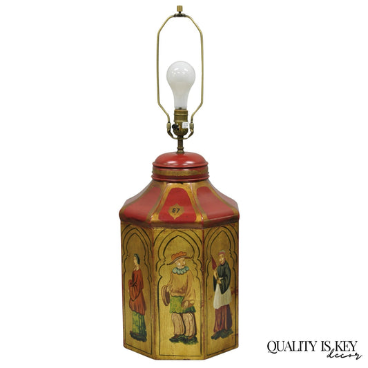 Vintage Chinoiserie Red Tole Metal Tea Canister Table Lamp by Vaughan Design Ltd