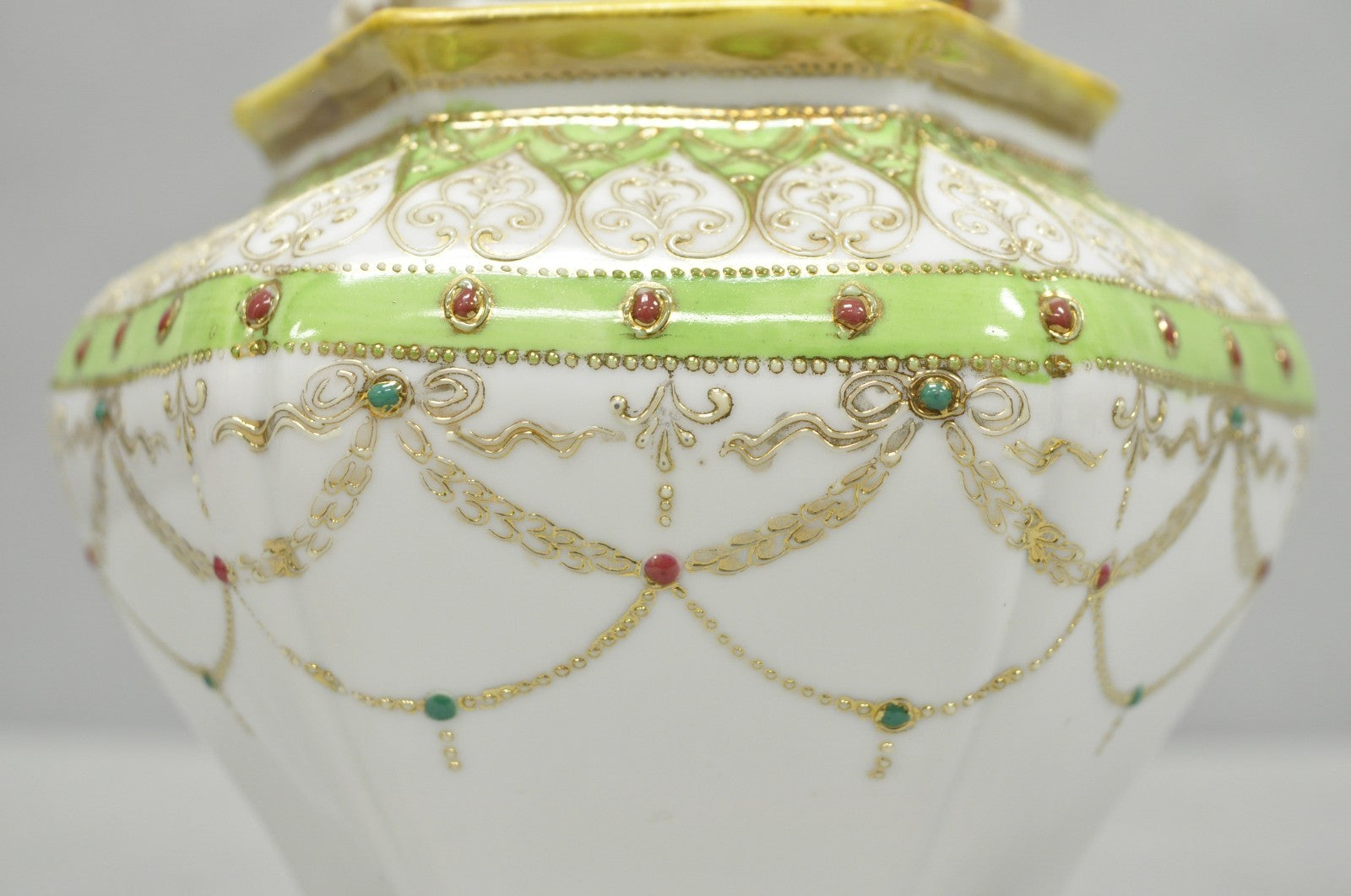 Antique Nippon Noritake Hand Painted Porcelain Gold Gilt Draped Biscuit Jar