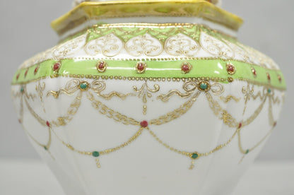 Antique Nippon Noritake Hand Painted Porcelain Gold Gilt Draped Biscuit Jar