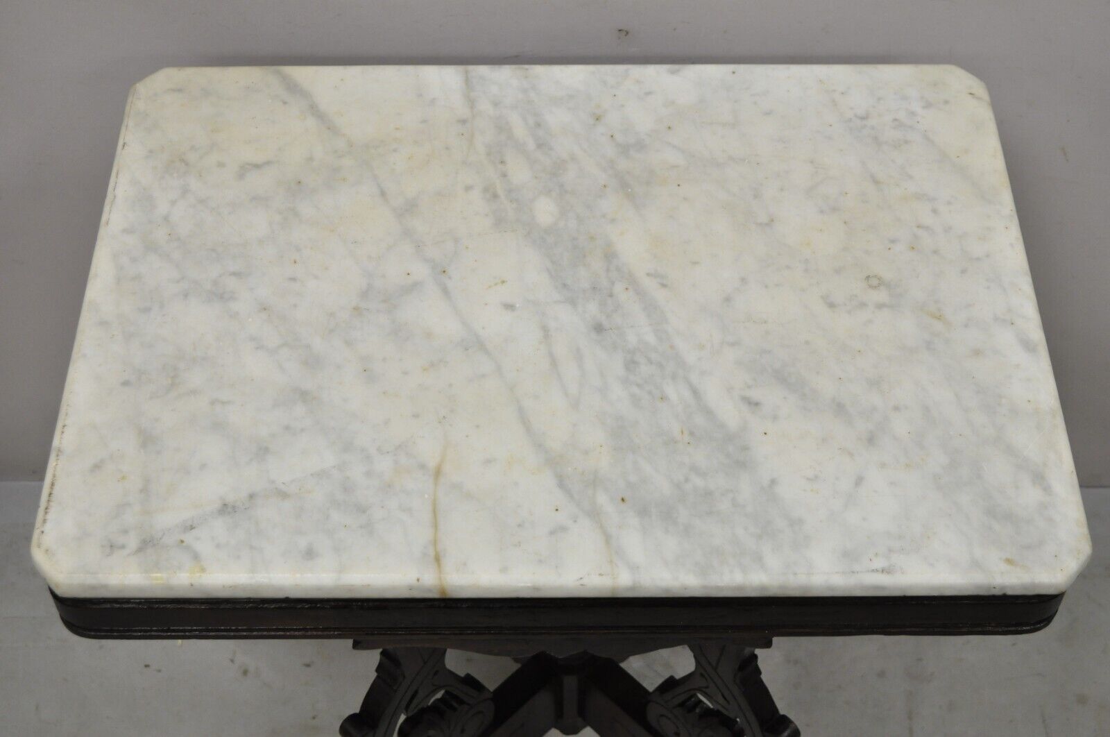 Antique Eastlake Victorian Marble Top Walnut Parlor Accent Side Table