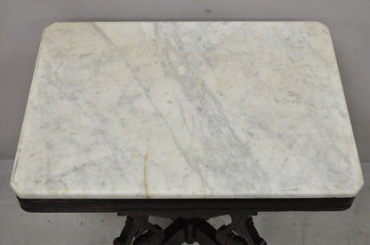 Antique Eastlake Victorian Marble Top Walnut Parlor Accent Side Table
