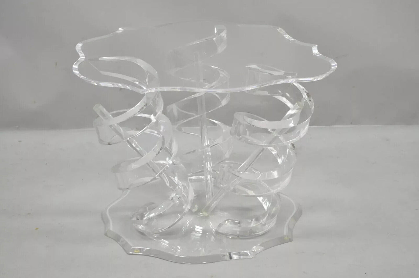 Vintage Mid Century Modern Lucite Spiral Coil Curly Cue Side Table Coffee Table