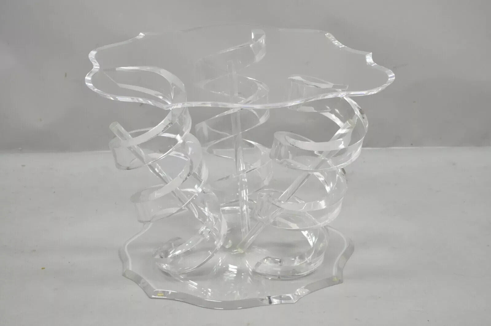 Vintage Mid Century Modern Lucite Spiral Coil Curly Cue Side Table Coffee Table