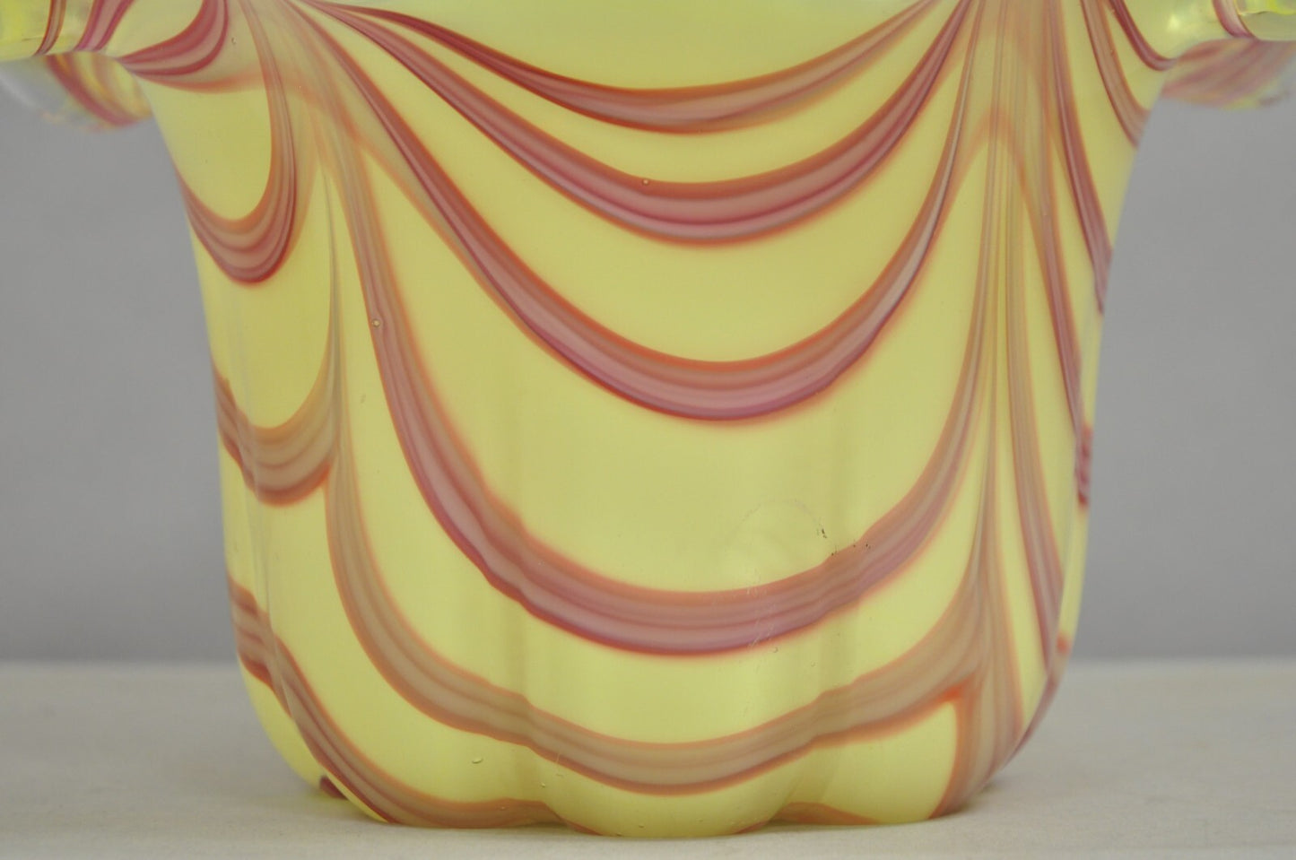 Vintage Murano Italy Hand Blown Glass Yellow Swirl Handkerchief Vase Bowl