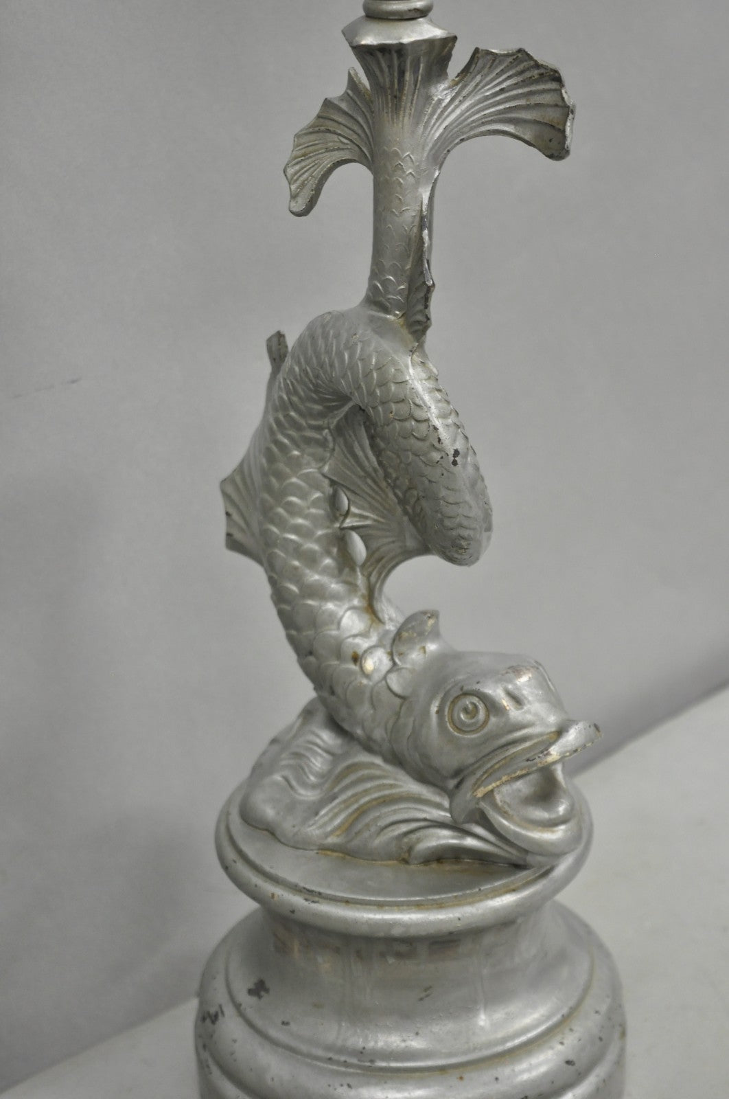 Vintage French Neoclassical Style Figural Gilt Metal Serpent Dolphin Table Lamp