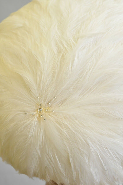 Vintage Jack McConnell White Feather Rhinestone Church Derby Ladies Crown Hat 