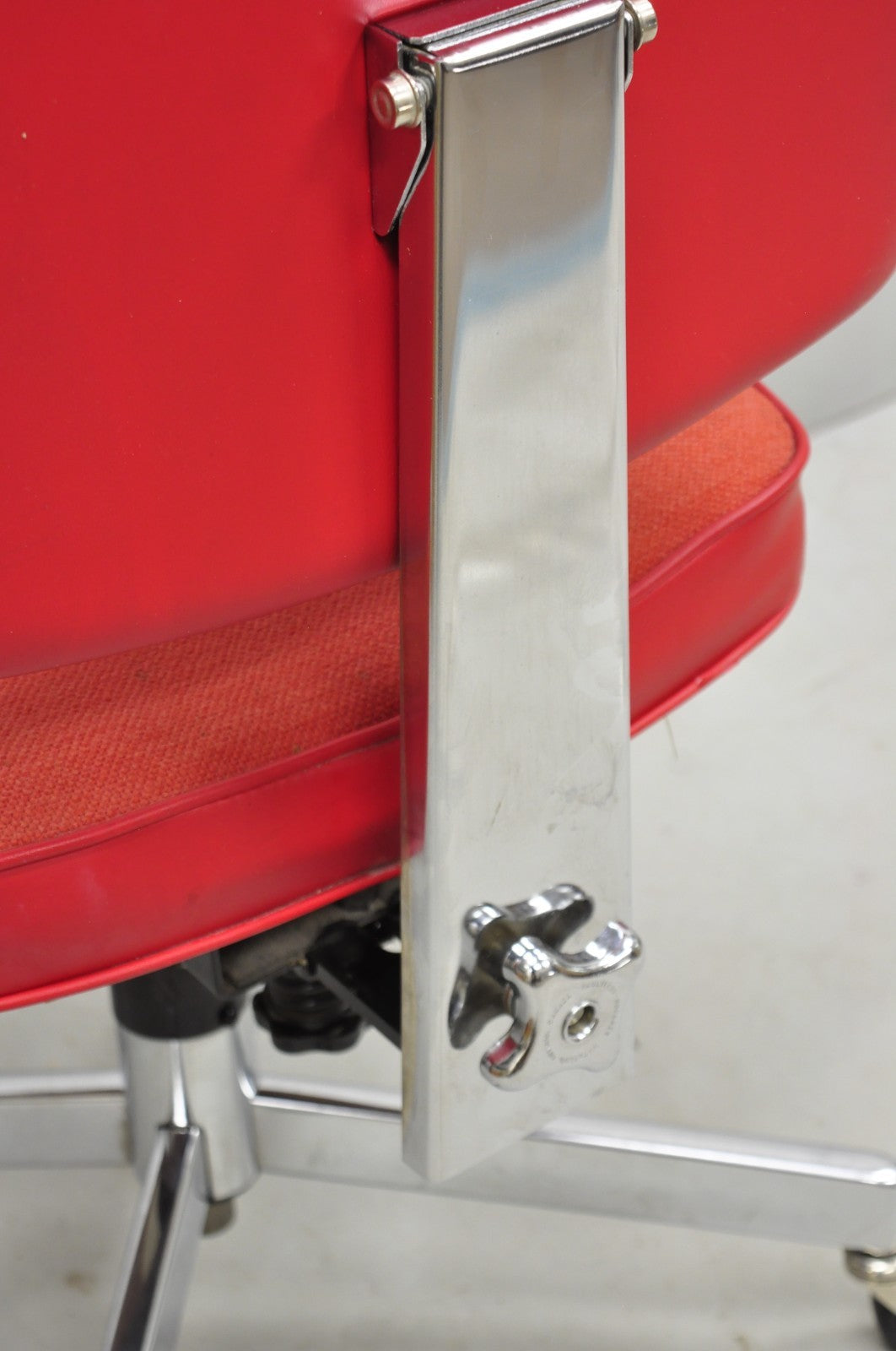 Vintage Mid Century Modern Red Adjustable Chrome Office Desk Chair by HON