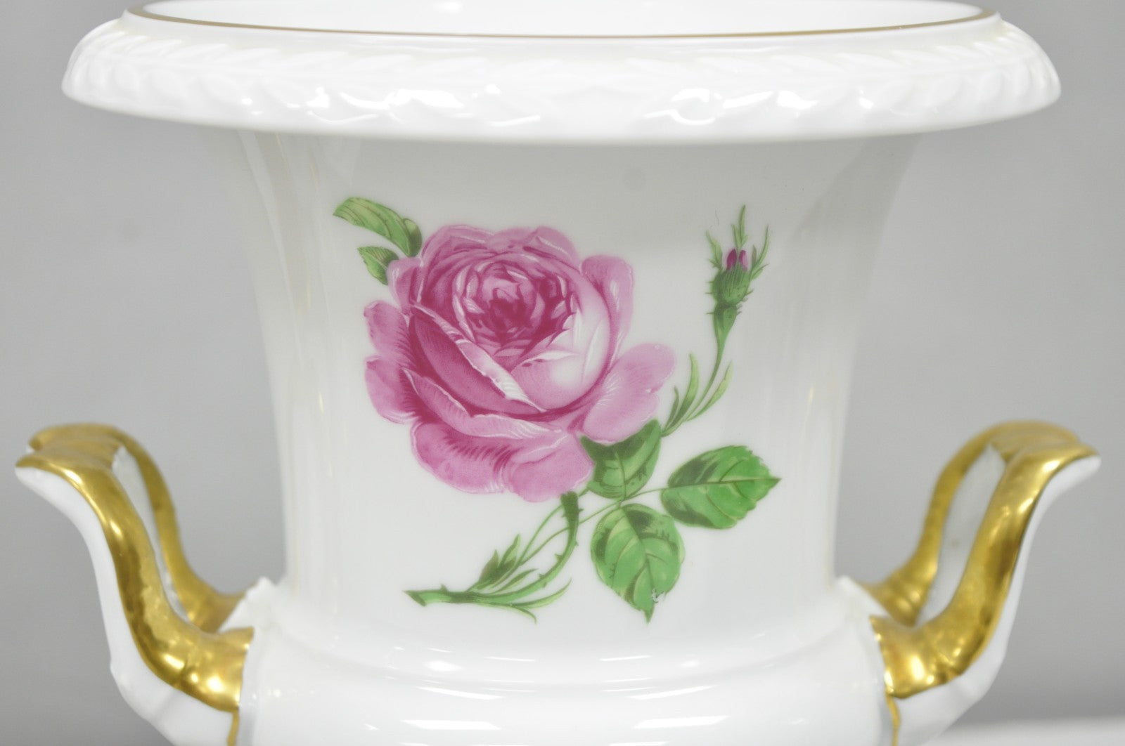 Alka Alboth & Kaiser Painted French Porcelain Pink Rose Trophy Cup Urn Vase Pair