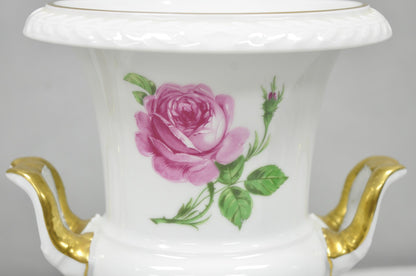 Alka Alboth & Kaiser Painted French Porcelain Pink Rose Trophy Cup Urn Vase Pair