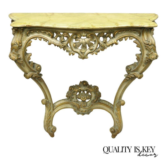 Antique Italian Rococo Carved Giltwood Wall Mount Console Hall Table 