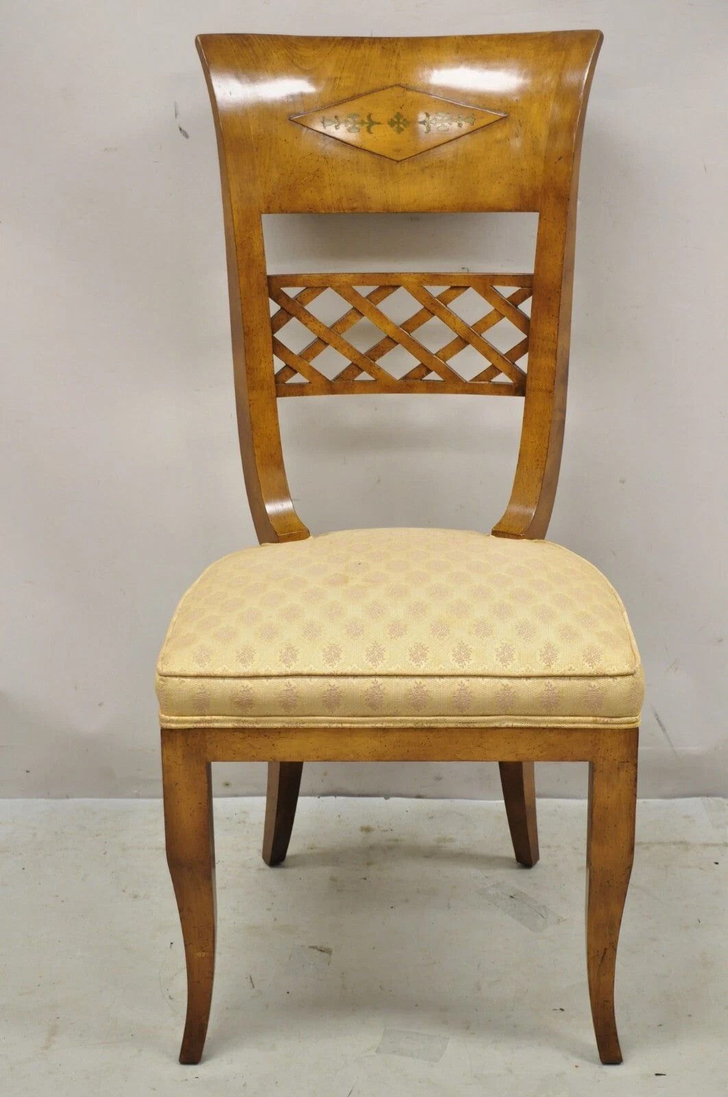 Vintage Italian Regency Burl Wood Brass Inlay Tall Back Dining Chairs - Set of 4