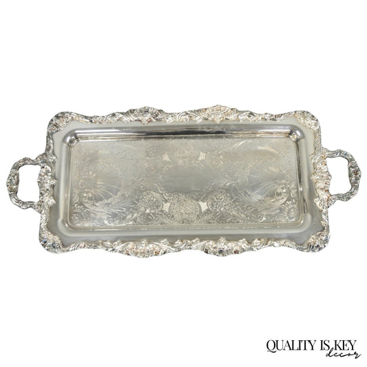 Vintage Leonard Victorian Ornate Silver Plated Narrow Trinket Dish Bar Tray
