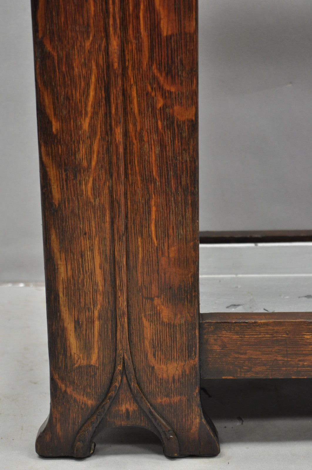 Antique Arts & Crafts Oak Wood Relief Carved Flower Umbrella Stand by MI Chair