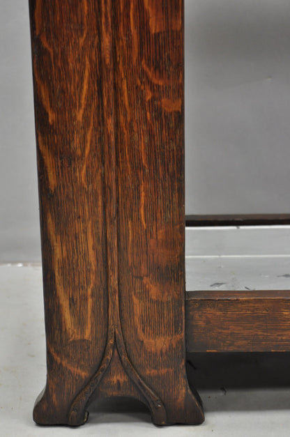 Antique Arts & Crafts Oak Wood Relief Carved Flower Umbrella Stand by MI Chair