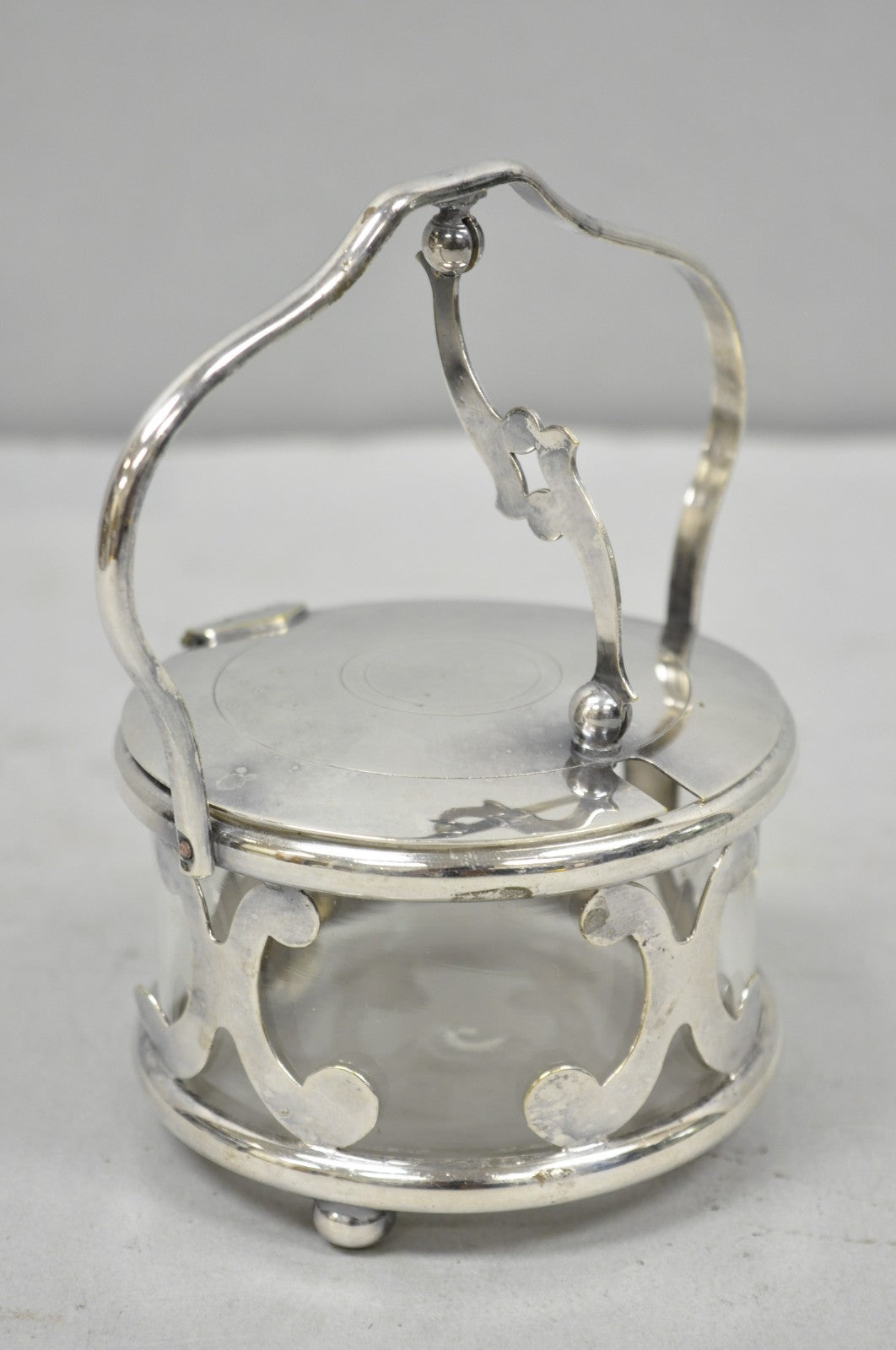 Vintage Art Deco Style Silver Plated Hinged Glass Grated Cheese Jar Sugar Bowl
