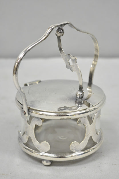 Vintage Art Deco Style Silver Plated Hinged Glass Grated Cheese Jar Sugar Bowl