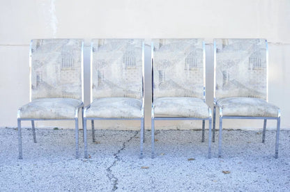 Vintage Mid Century Polished Chrome Frame Rolled Back Dining Chairs - Set of 4