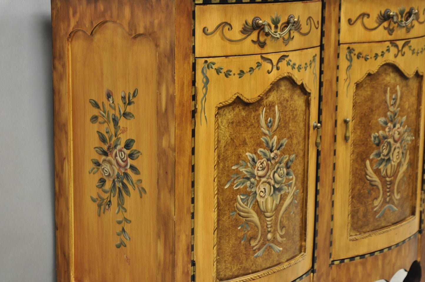 Contemporary French Country Style Marble Top Painted Server Console Cabinet