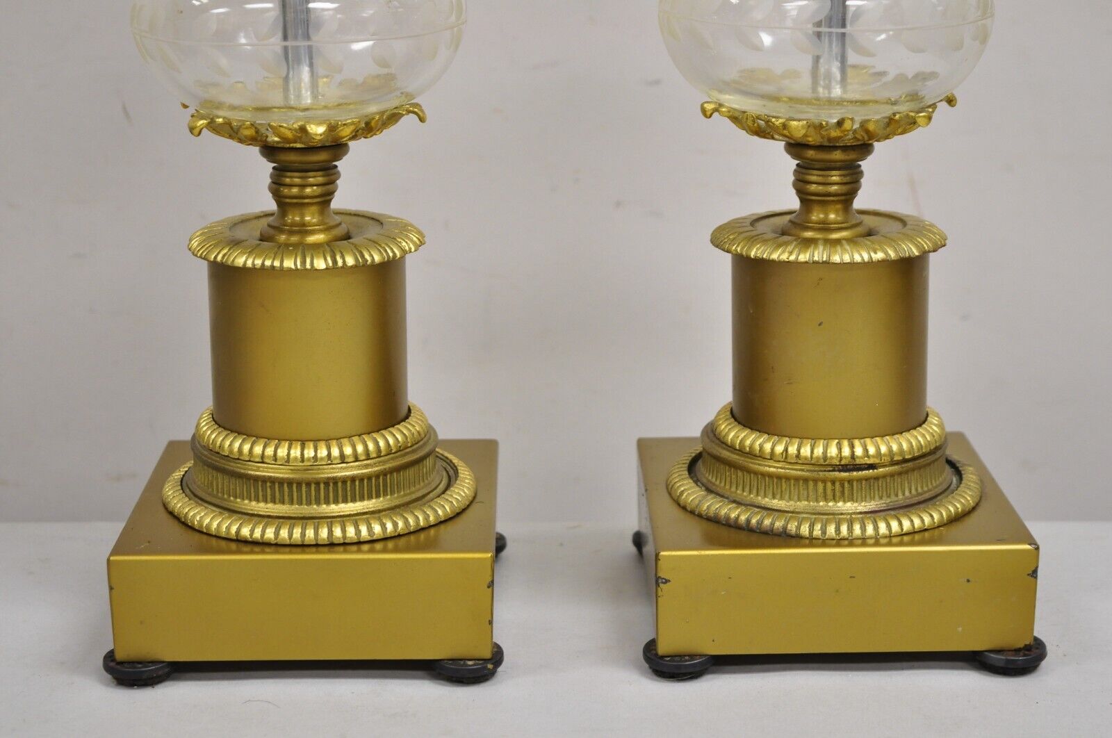 Vintage French Louis XV Style Brass & Crystal Urn Table Lamps - a Pair