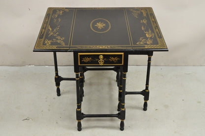 Drexel Et Cetera Asian Chinoiserie Black Lacquer Small Gateleg Side Table