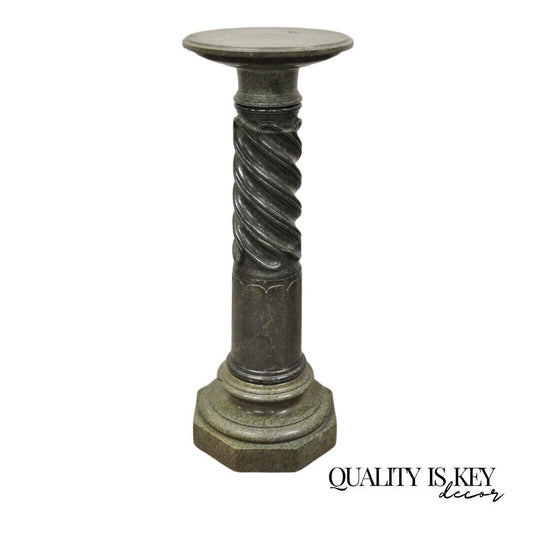 Italian Classical Style Green Marble Spiral Carved Round Pedestal Plant Stand