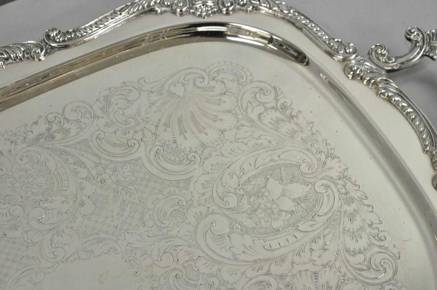 Antique English Victorian Silver Plated Ornate Twin Handle Bar Tray by BSC