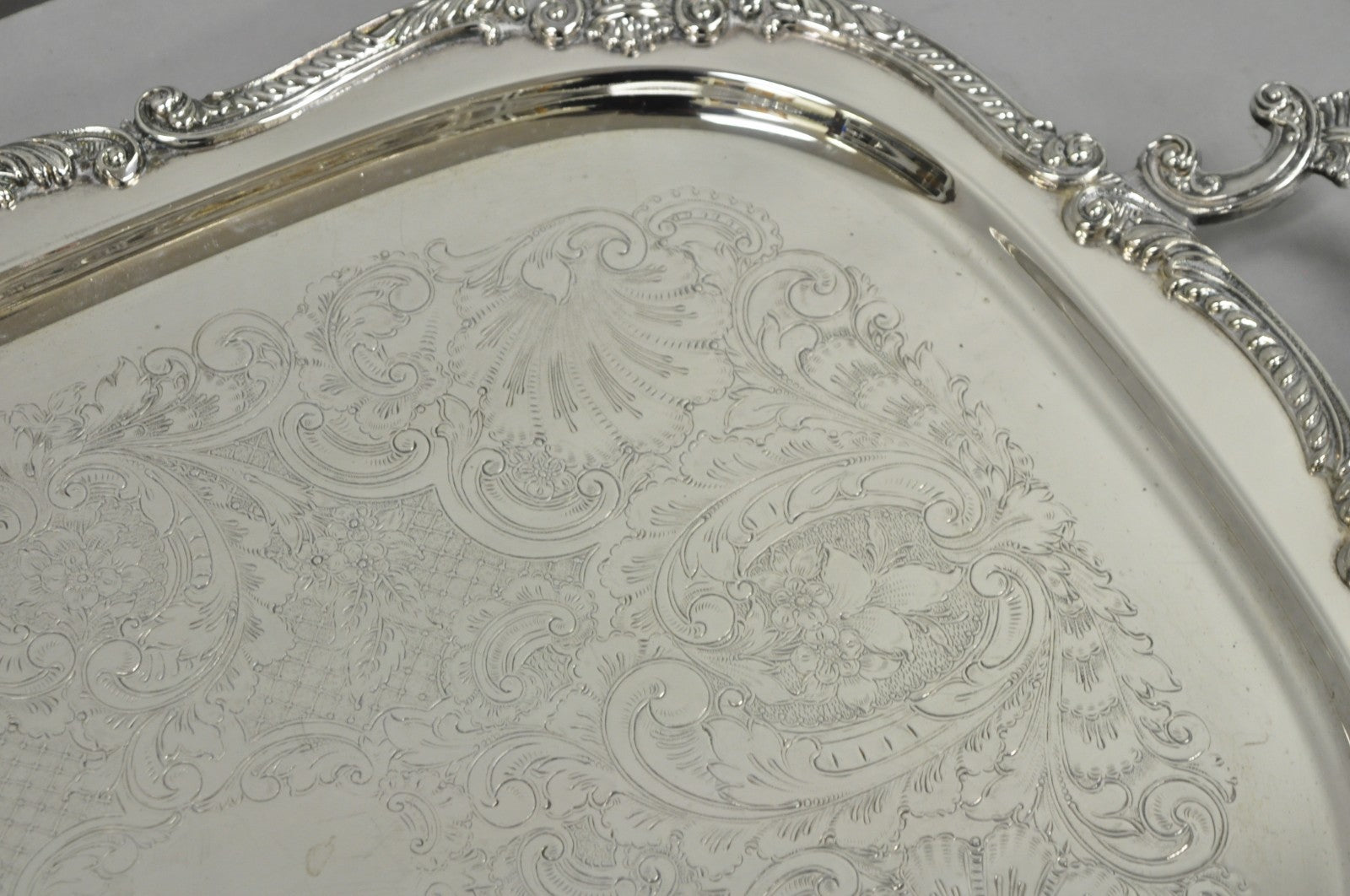 Antique English Victorian Silver Plated Ornate Twin Handle Bar Tray by BSC