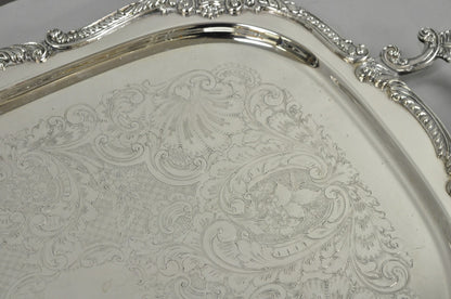 Antique English Victorian Silver Plated Ornate Twin Handle Bar Tray by BSC