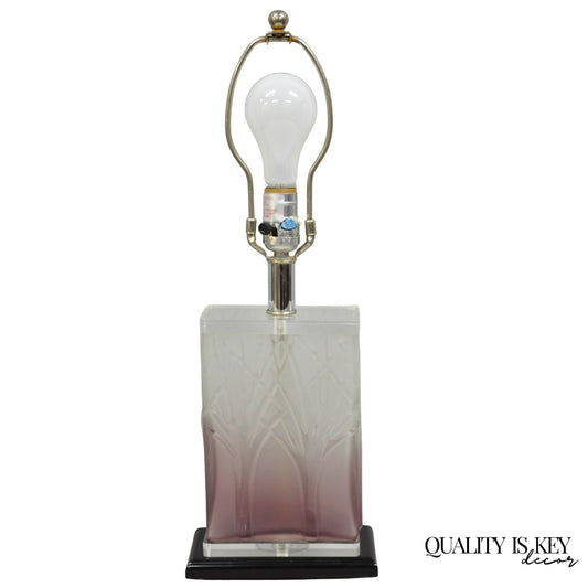 Mid Century Modern Acrylic Lucite Purple "Tree of Life" Small Cube Table Lamp