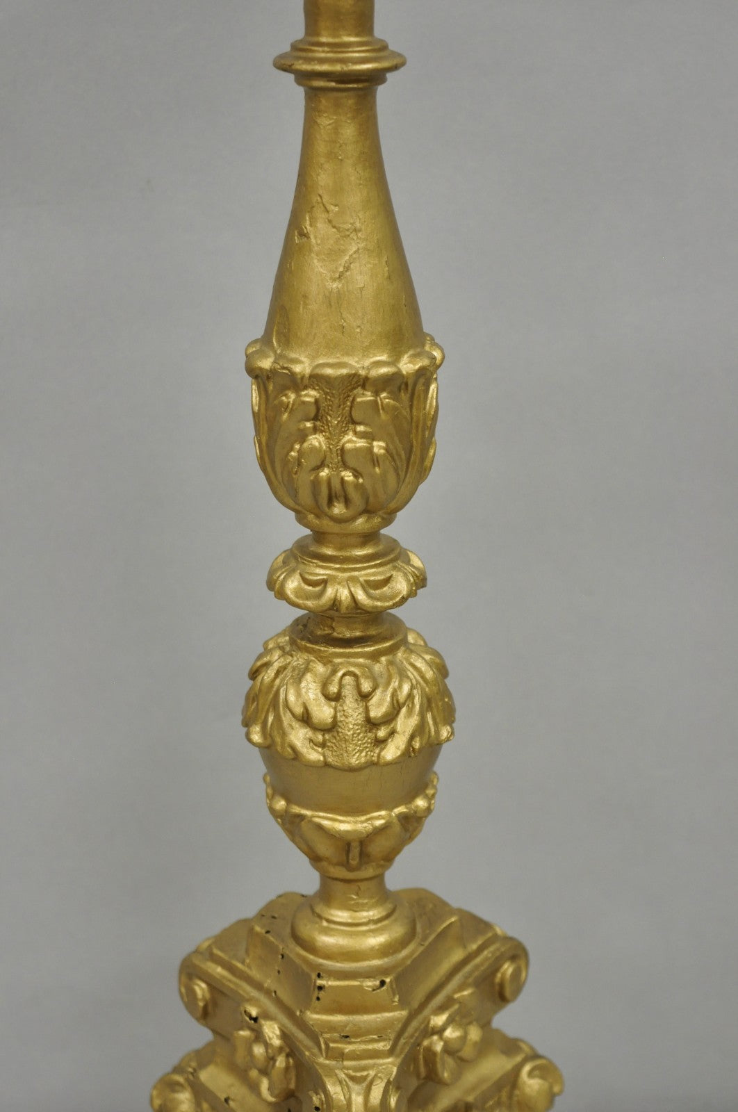 Antique 19th C Italian Neoclassical Carved Gold Giltwood Pricket Candlestick