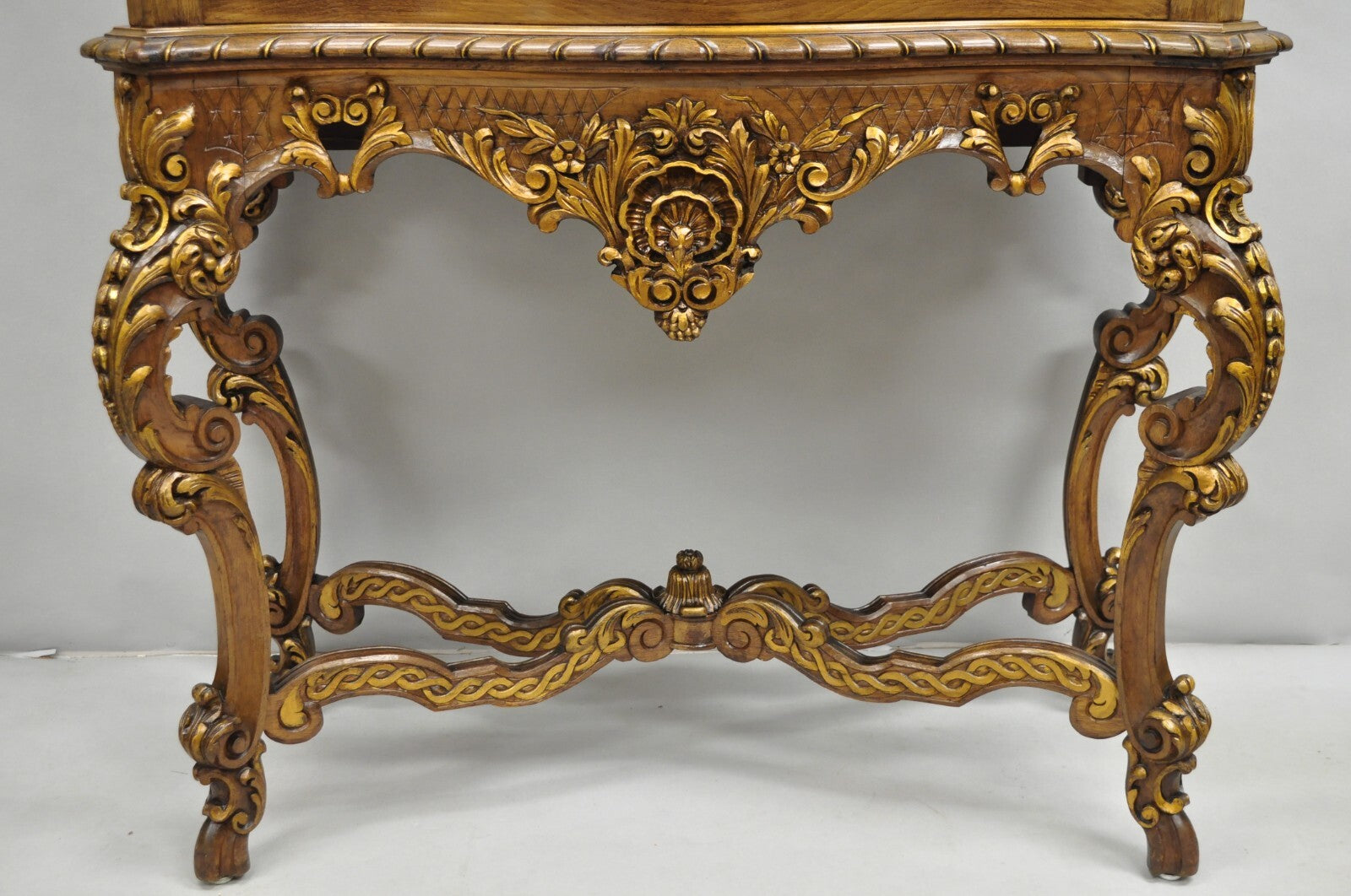 French Rococo Carved Walnut Hand Painted Louis XV Style Blind China Cabinet Bar