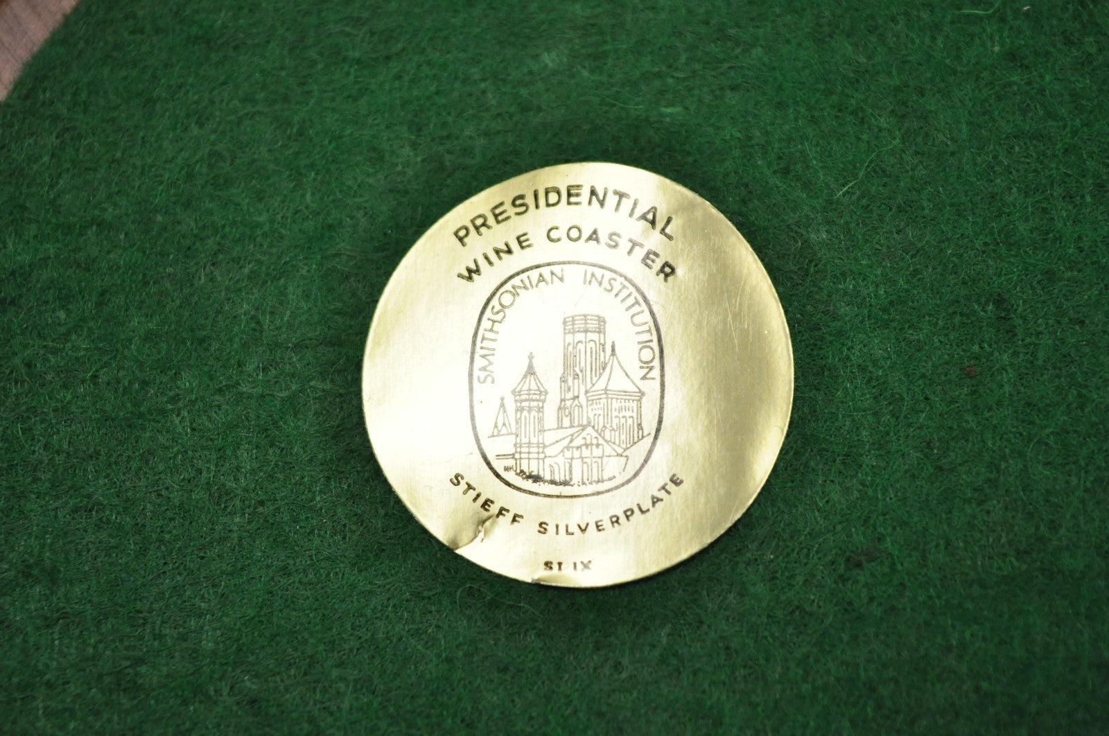 Vintage Stieff Smithsonian Silver Plated Presidential Wine Bottle Coaster - Pair