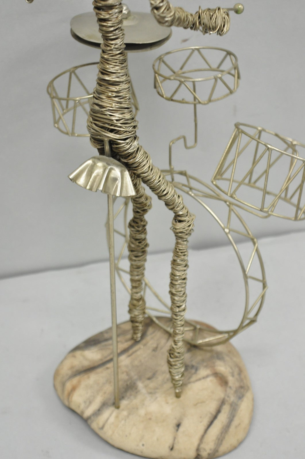 Vintage Mid Century Modern Brutalist Wire Musician Band Figure Sculpture - 2 Pc