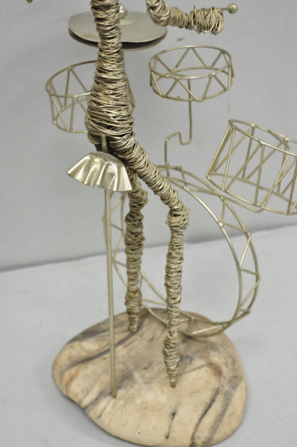 Vintage Mid Century Modern Brutalist Wire Musician Band Figure Sculpture - 2 Pc