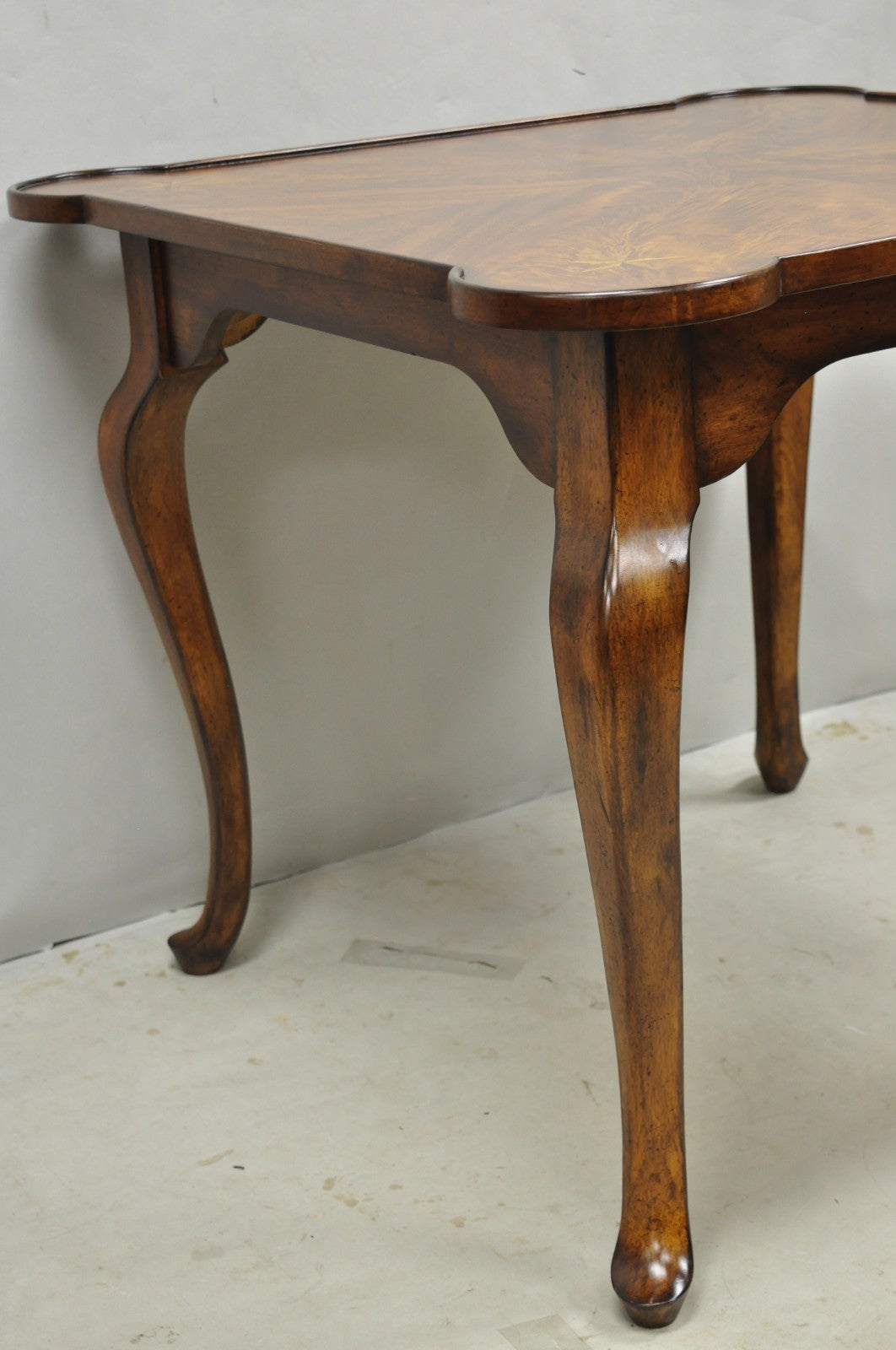 Contemporary Italian Regency Style Star Inlay Cabriole Leg Burl Wood Game Table