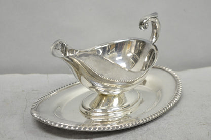 Vintage Crescent Victorian Silver Plated Gravy Sauce Boat on Attached Dish Plate