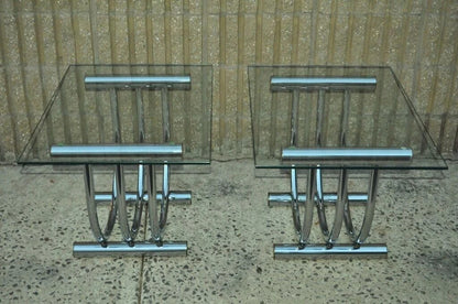 Vintage Mid Century Modern Romeo Rega Style Chrome Arch Side End Tables - a Pair