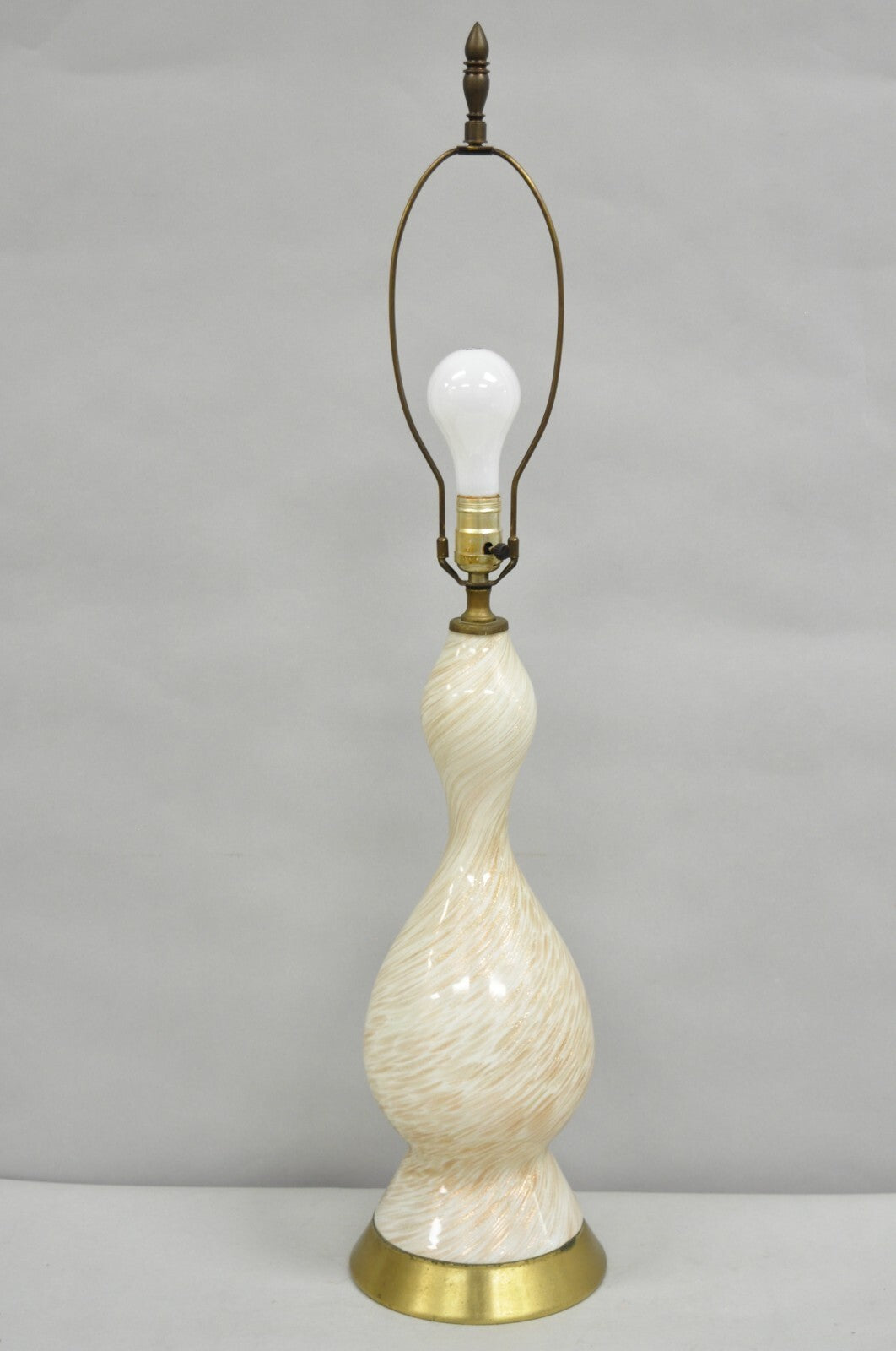 Vintage Mid Century Modern Italian Glass Murano Swirl Table Lamp w/ Gold Flecks