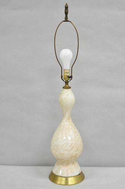 Vintage Mid Century Modern Italian Glass Murano Swirl Table Lamp w/ Gold Flecks