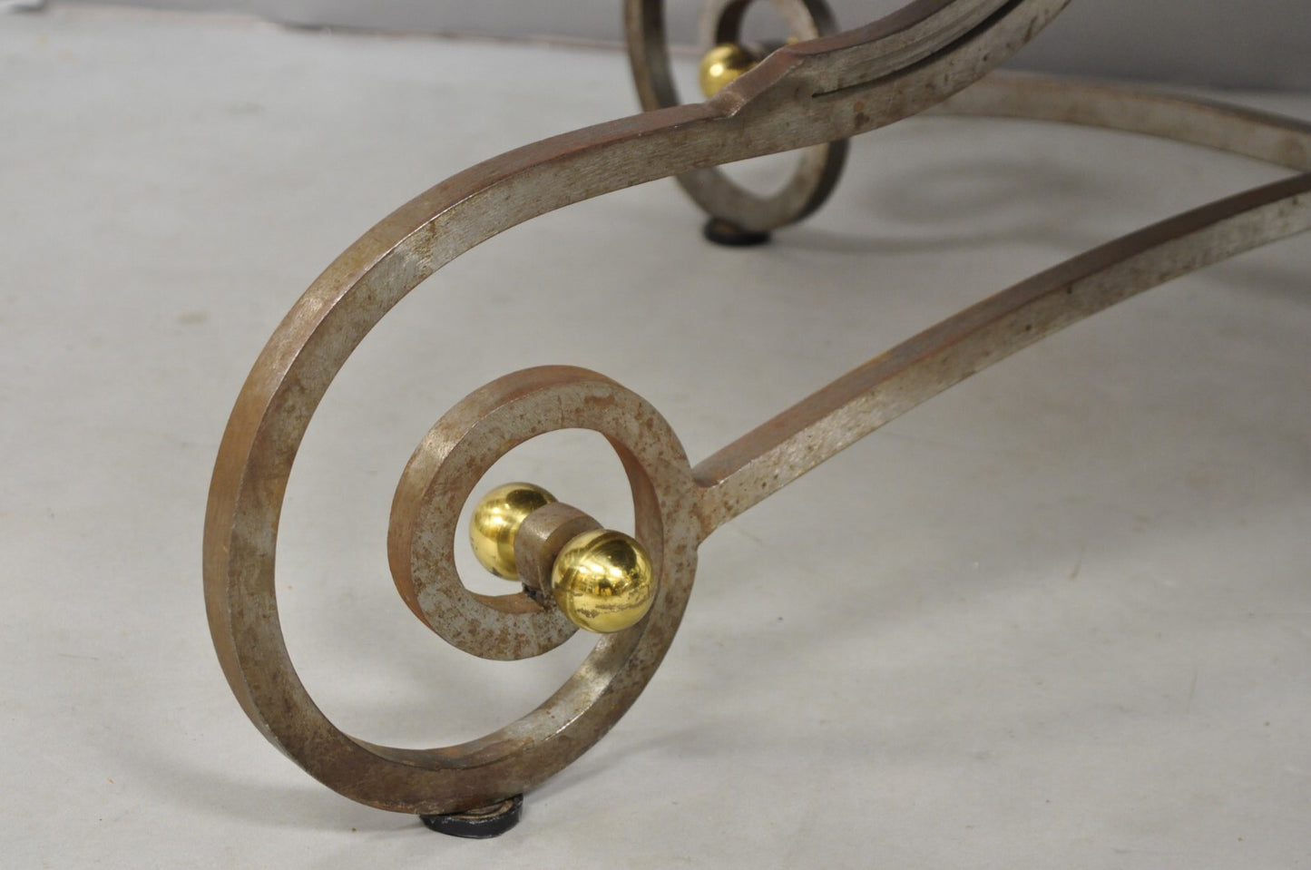 Vintage French Pastry Scrolling Steel and Bronze Neoclassical Round Dining Table