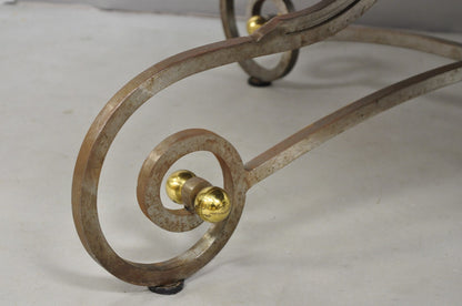 Vintage French Pastry Scrolling Steel and Bronze Neoclassical Round Dining Table
